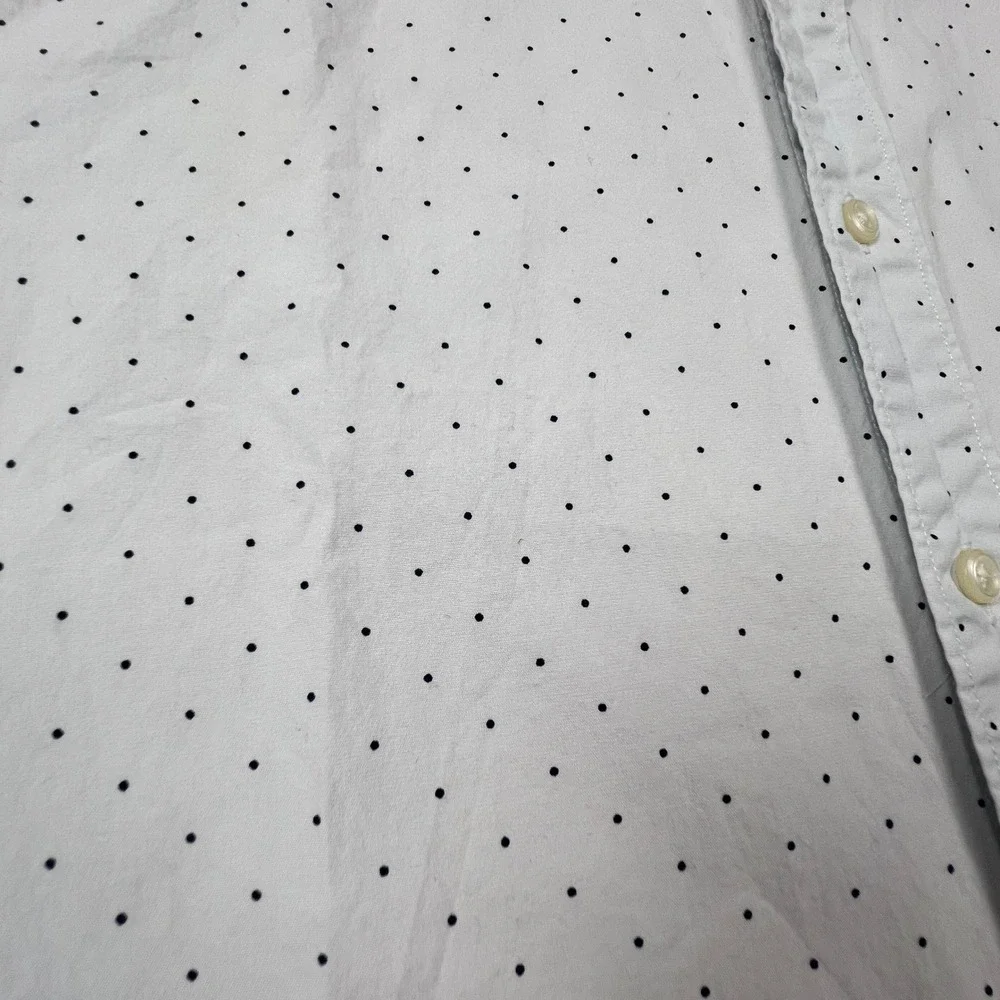 J. Crew Button Down Shirt Mens M White Polka Dot Secret Wash Stretch Classic Fit